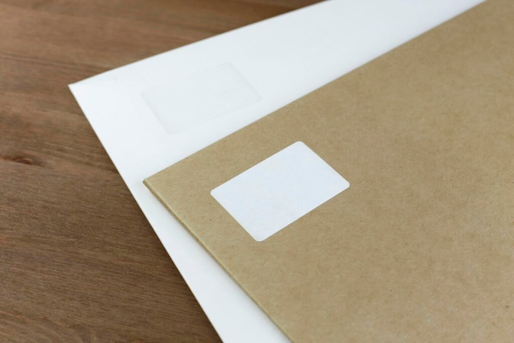 Weiße Druckerpapierbögen liegen sauber auf einem braunen Holztisch. Geeignet für Artikel rund um Büro oder Organisation.