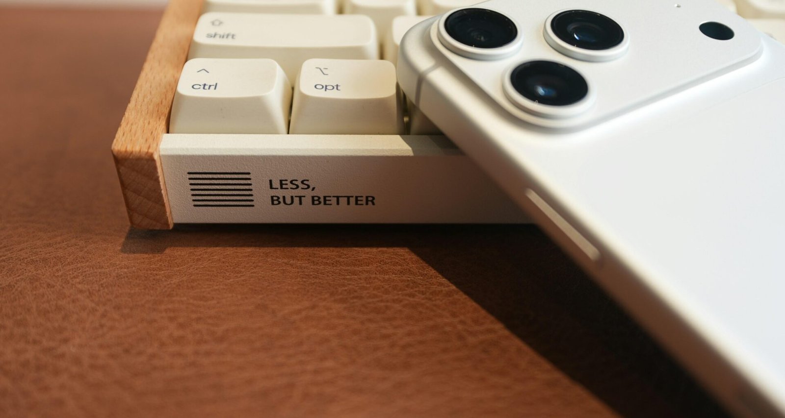 Weiße Smartphone liegt auf einer Retro-Tastatur und verbindet modernes Design mit klassischer Technik.