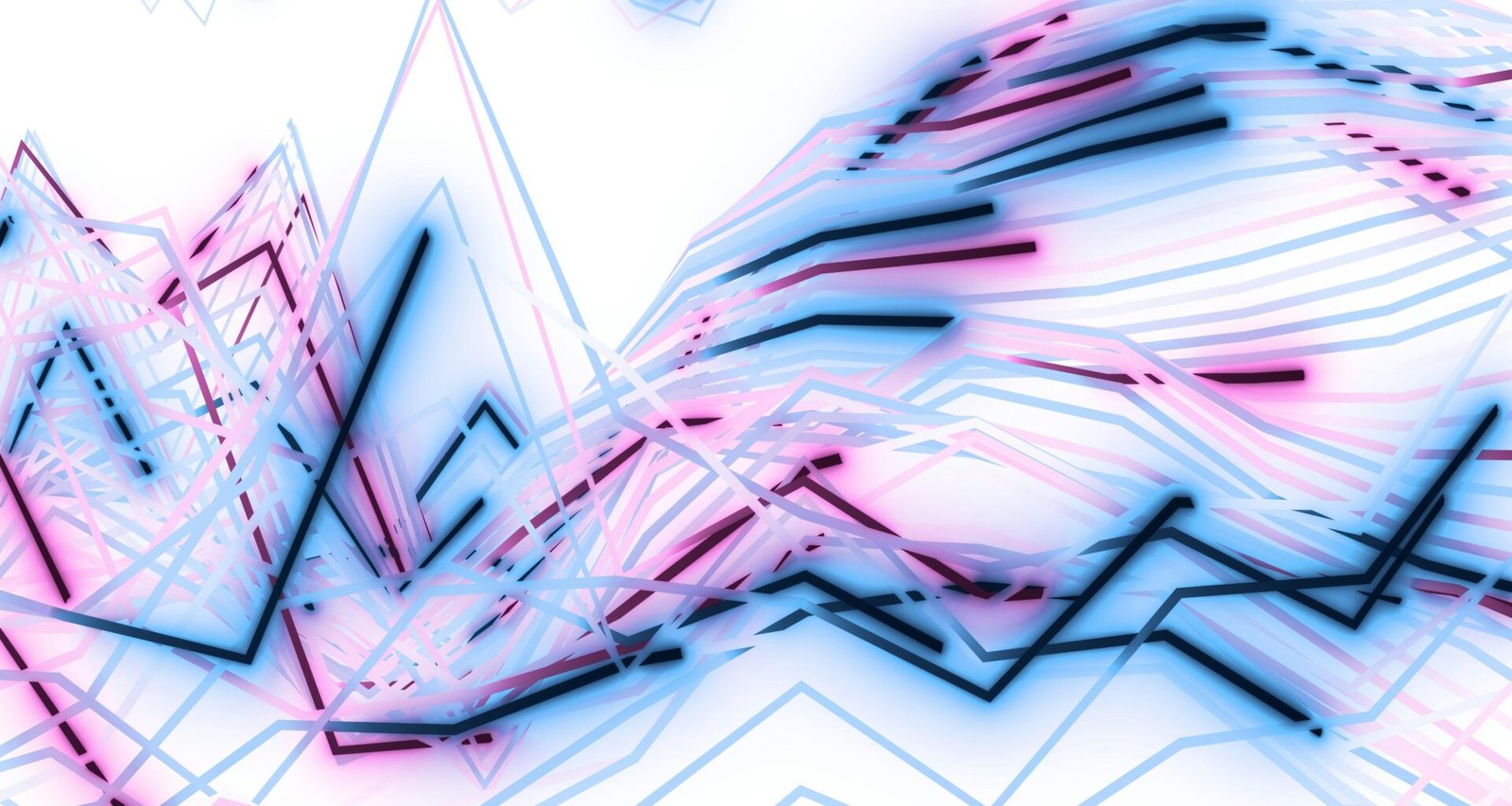 Abstrakte blaue und pinke Linien mit Grafiken und Diagrammen als Symbol für digitale Technologien und Datenvisualisierung