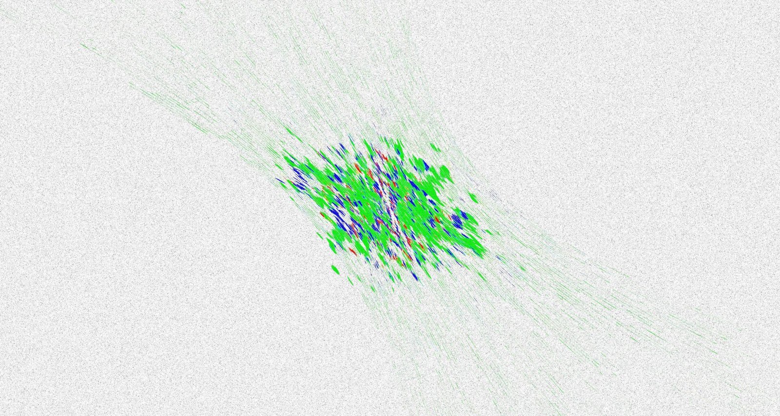 Abstraktes grünes und blaues Fraktalmuster auf weißem Hintergrund, digitale Kunst mit geometrischen Formen