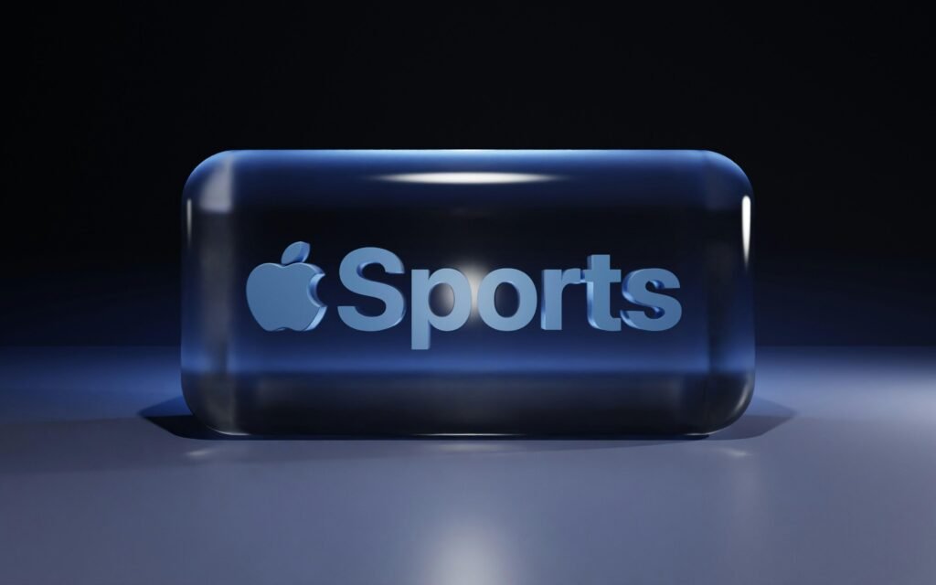 Apple-Sportlogo auf einem klaren, transparenten Block mit neutralem Hintergrund, aufgenommen von BoliviaInteligente.