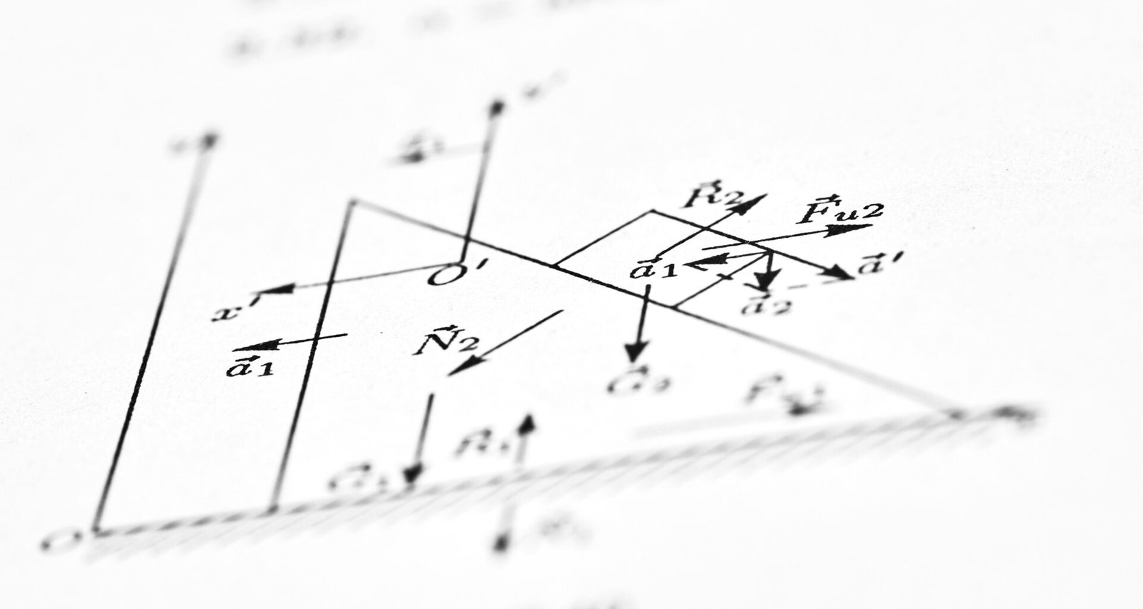 Diagramm mit eingezeichneten Kräftevektoren auf einer schiefen Ebene, anschauliche Darstellung für physikalische Analysen