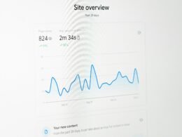 Ein Computerbildschirm mit geöffnetem Liniendiagramm, das digitale Daten visualisiert, fotografiert von Justin Morgan