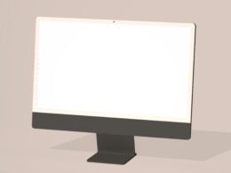 Ein Computermonitor steht auf einem Tisch in einem modernen Raum, optimal geeignet für effizientes Arbeiten am Computer.
