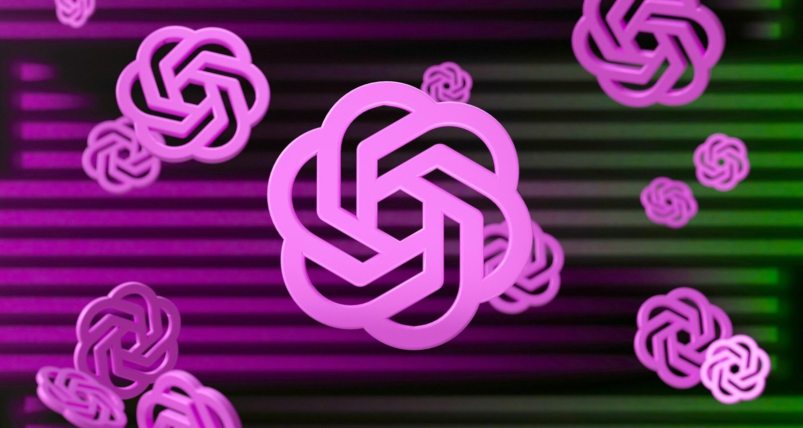 Abstraktes Bild mit lila und grünem Hintergrund und ineinander verschlungenen Kreisen, geeignet für Tech-Artikel