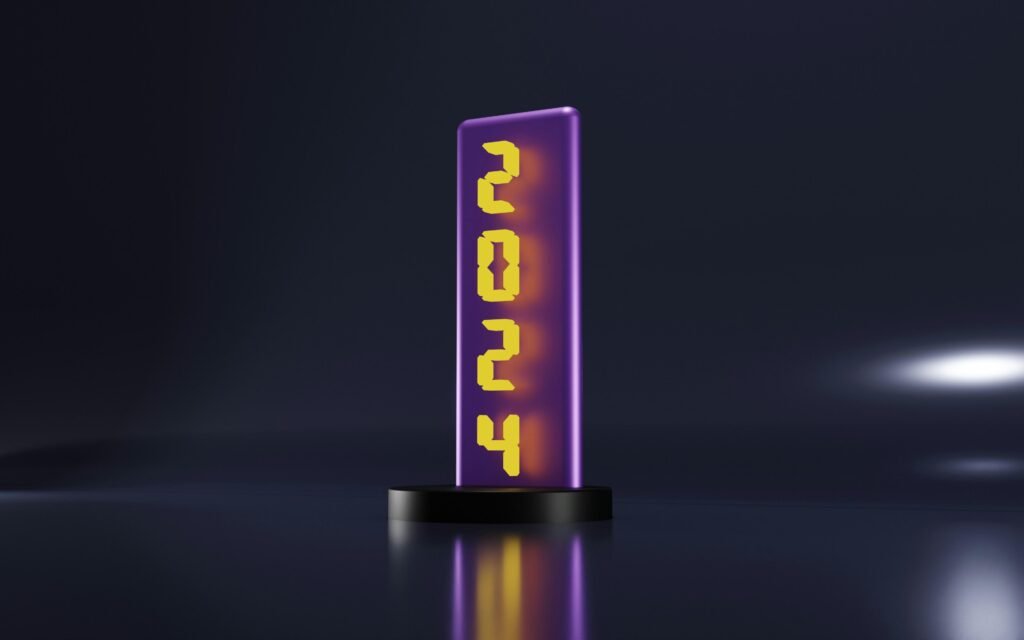 Lila Schild mit gelben Ziffern auf dunklem Hintergrund, fotografiert von BoliviaInteligente, geeignet für Themen rund um Design und Technik