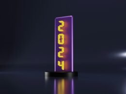 Lila Schild mit gelben Ziffern auf dunklem Hintergrund, fotografiert von BoliviaInteligente, geeignet für Themen rund um Design und Technik