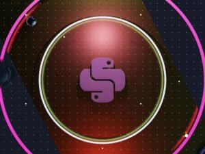 Leuchtender Neon-Kreis mit einer Schlange als modernes grafisches Element auf dunklem Hintergrund