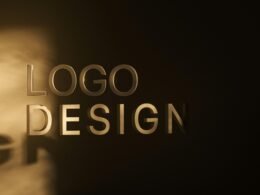 Schwarz-weißes Foto mit den Worten Logo Design, geeignet für Artikel über Branding und Corporate Design