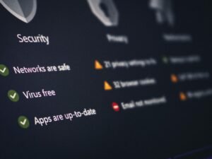 Dashboard mit aktuellen Sicherheits- und Datenschutzinformationen sowie Statusübersicht, dargestellt auf einem Bildschirm
