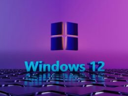 Lila Hintergrund mit weißem Schriftzug Windows 12, Symbolbild für das neue Microsoft-Betriebssystem