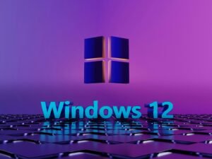 Lila Hintergrund mit weißem Schriftzug Windows 12, Symbolbild für das neue Microsoft-Betriebssystem