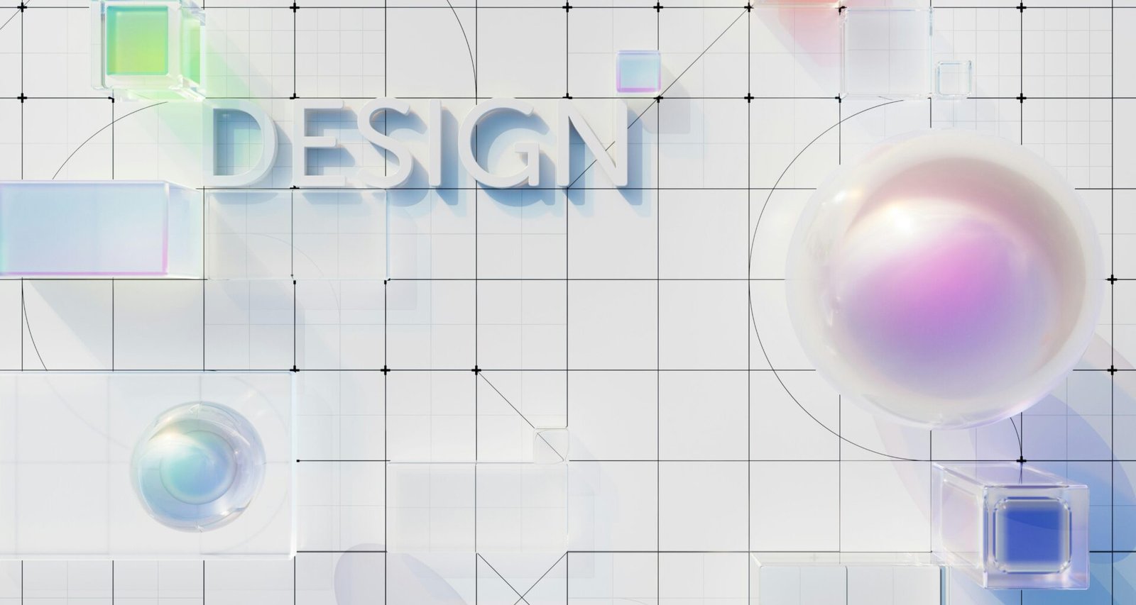 Weiße, geflieste Wand mit dem Wort Design als grafisches Element, fotografiert von Milad Fakurian