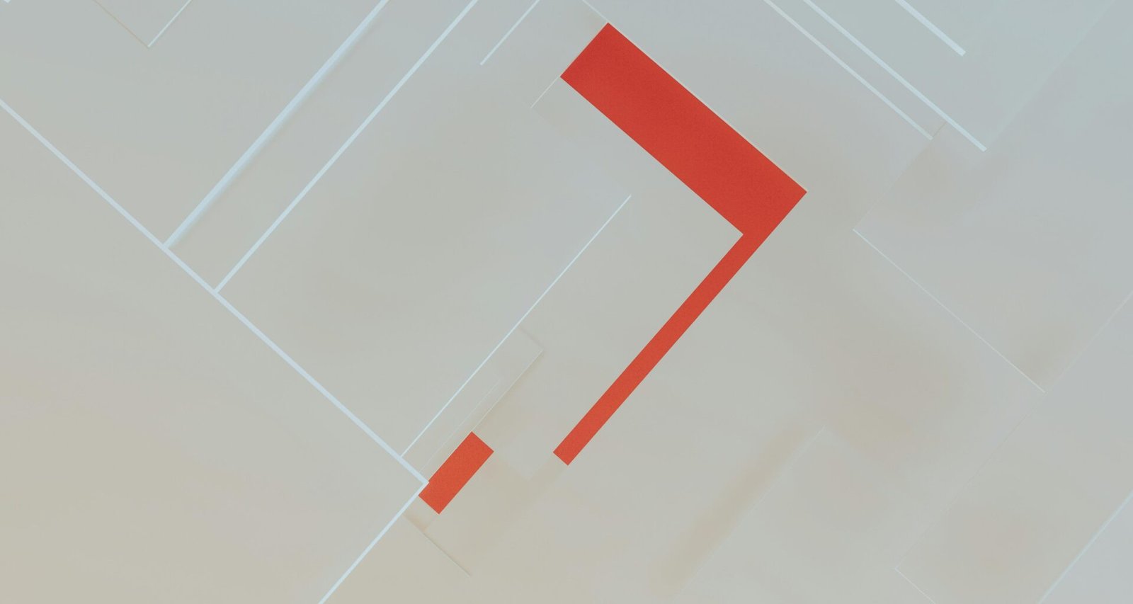 Abstrakte Komposition mit geometrischer Form und weißem Pfeil auf farbigem Hintergrund, die Navigationskonzepte im Webdesign illustriert