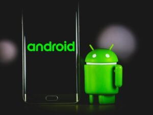 Grüne Frosch-Schutzhülle für iPhone platziert neben schwarzem Samsung Android-Smartphone auf heller Oberfläche