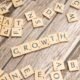 Scrabble-Buchstaben auf Holz bilden das Wort Growth – Symbol für Wachstum im Bereich Online-Marketing und digitale Geschäftsentwicklung.