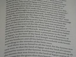 Detailaufnahme einer aufgeschlagenen Buchseite, die eng bedruckten Text und den Buchrand zeigt