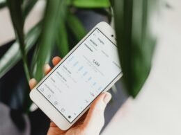 Eine Person hält ein Android-Smartphone in der Hand und nutzt es zur Bedienung oder zum Surfen im Alltag.