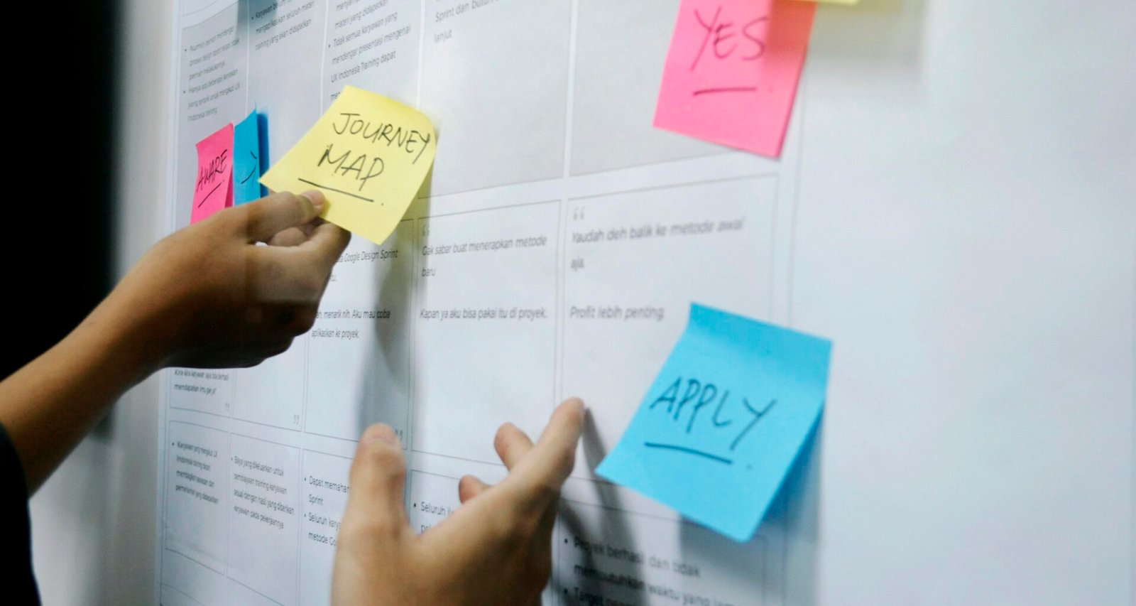 Eine Person hält mehrere gelbe Haftnotizen in der Hand, ideal für die Organisation im Büro oder beim Brainstorming.