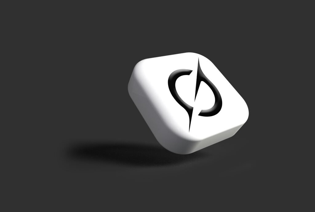 Weißer Würfel mit schwarzem Symbol liegt auf dunklem Untergrund, modernes und minimalistisches Motiv von Rubaitul Azad