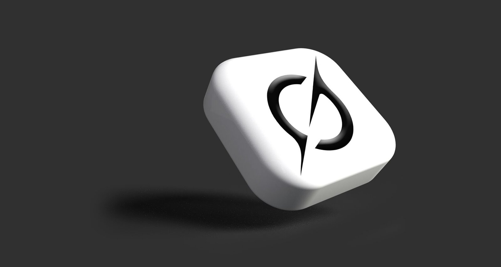 Weißer Würfel mit schwarzem Symbol liegt auf dunklem Untergrund, modernes und minimalistisches Motiv von Rubaitul Azad