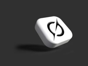 Weißer Würfel mit schwarzem Symbol liegt auf dunklem Untergrund, modernes und minimalistisches Motiv von Rubaitul Azad